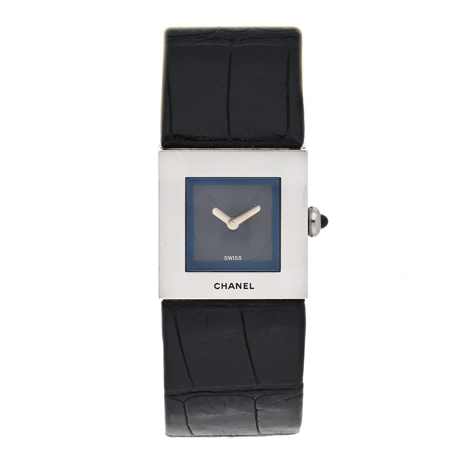 Chanel Stainless Steel Alligator 19mm Matelasse Quartz Watch Black 1 of 4
