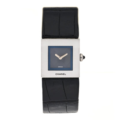 Chanel Stainless Steel Alligator 19mm Matelasse Quartz Watch Black 1 of 4