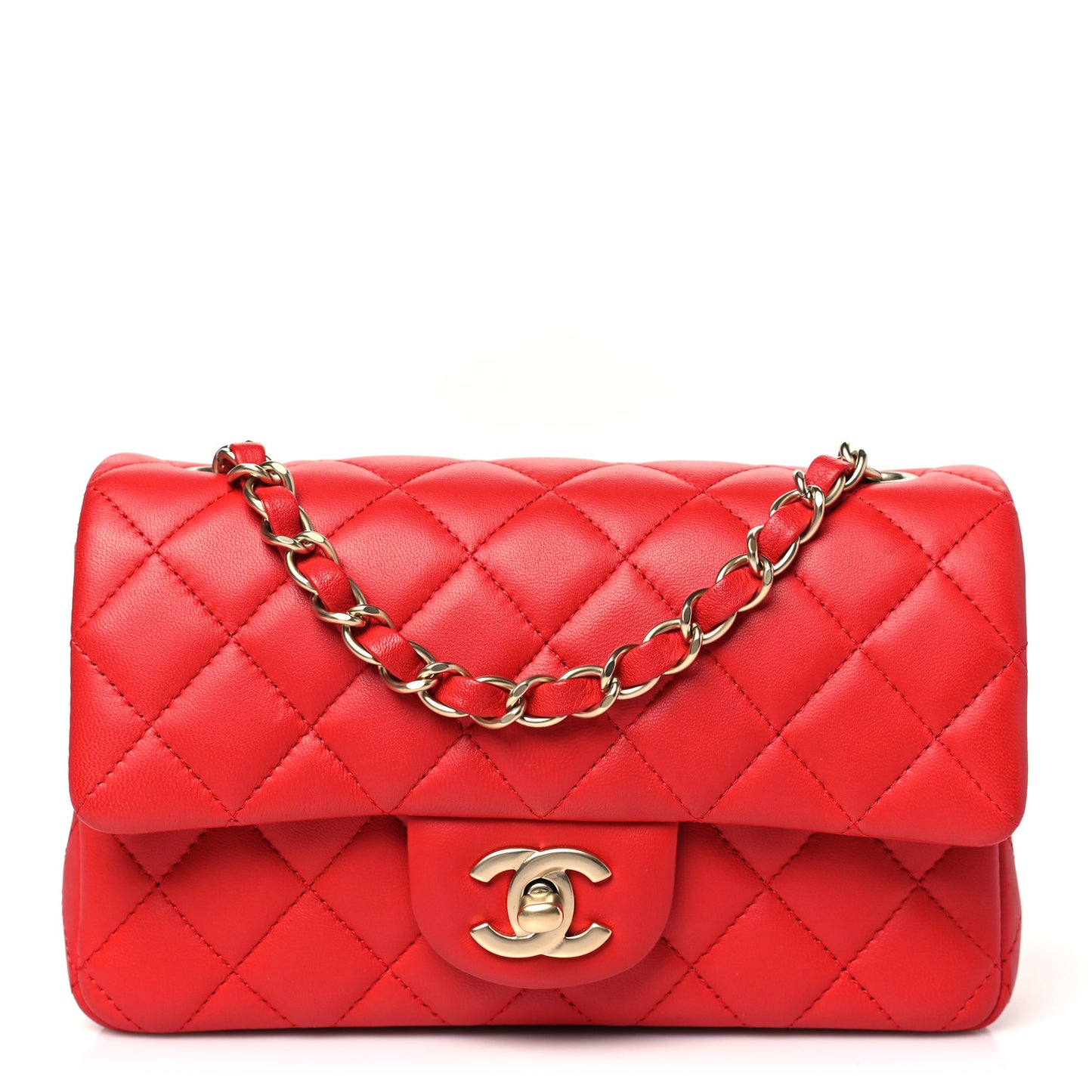 Lambskin Quilted Mini Rectangular Flap Red