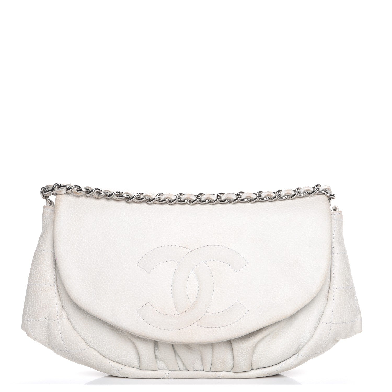 Chanel Caviar Half Moon Wallet On Chain WOC White 1 of 9