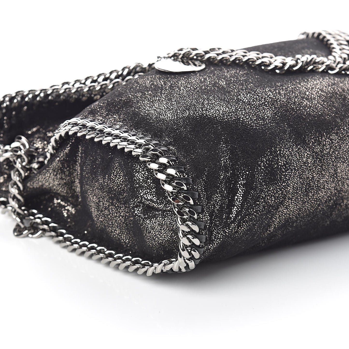 Chamois Shiny Dotted Falabella Fold Over Tote Ruthenium