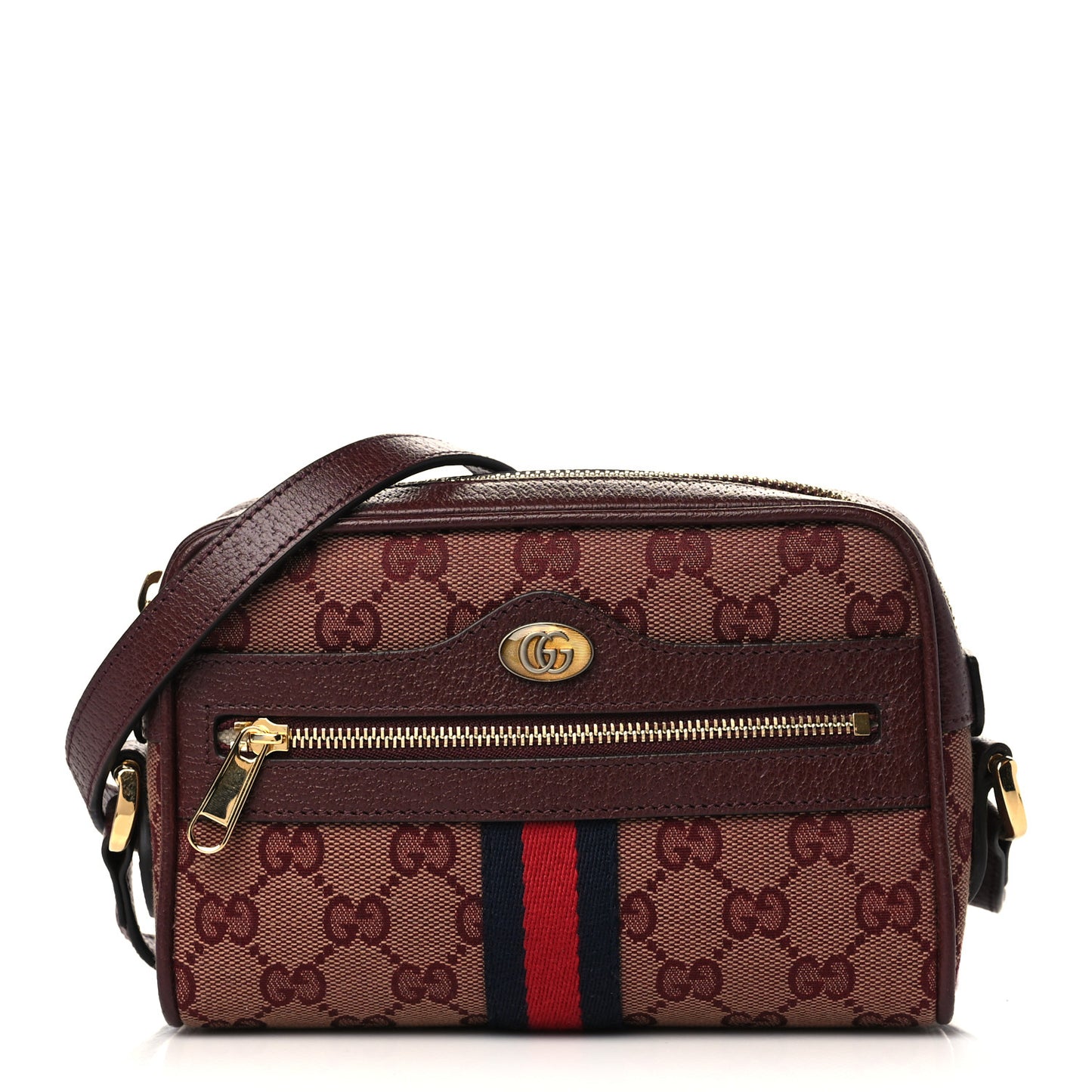 Monogram Textured Dollar Calfskin Web Mini Ophidia Shoulder Bag Sahara Rubino Chardonnay