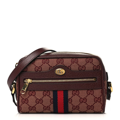 Gucci Monogram Textured Dollar Calfskin Web Mini Ophidia Shoulder Bag Sahara Rubino Chardonnay 1 of 6
