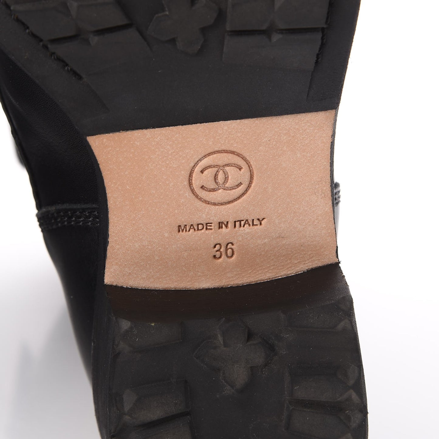 Calfskin Quilted Cap Toe Combat Boots 36 Black