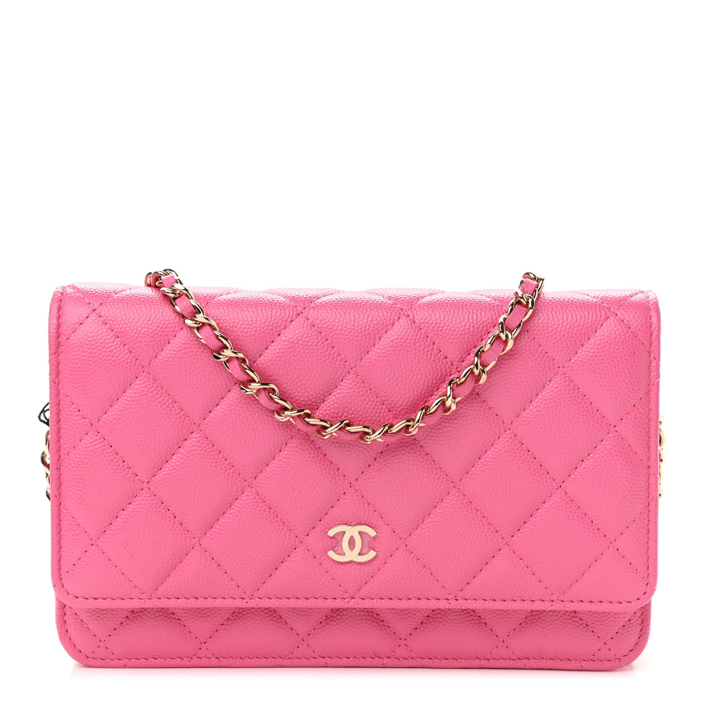 Caviar Quilted Wallet on Chain WOC Pink