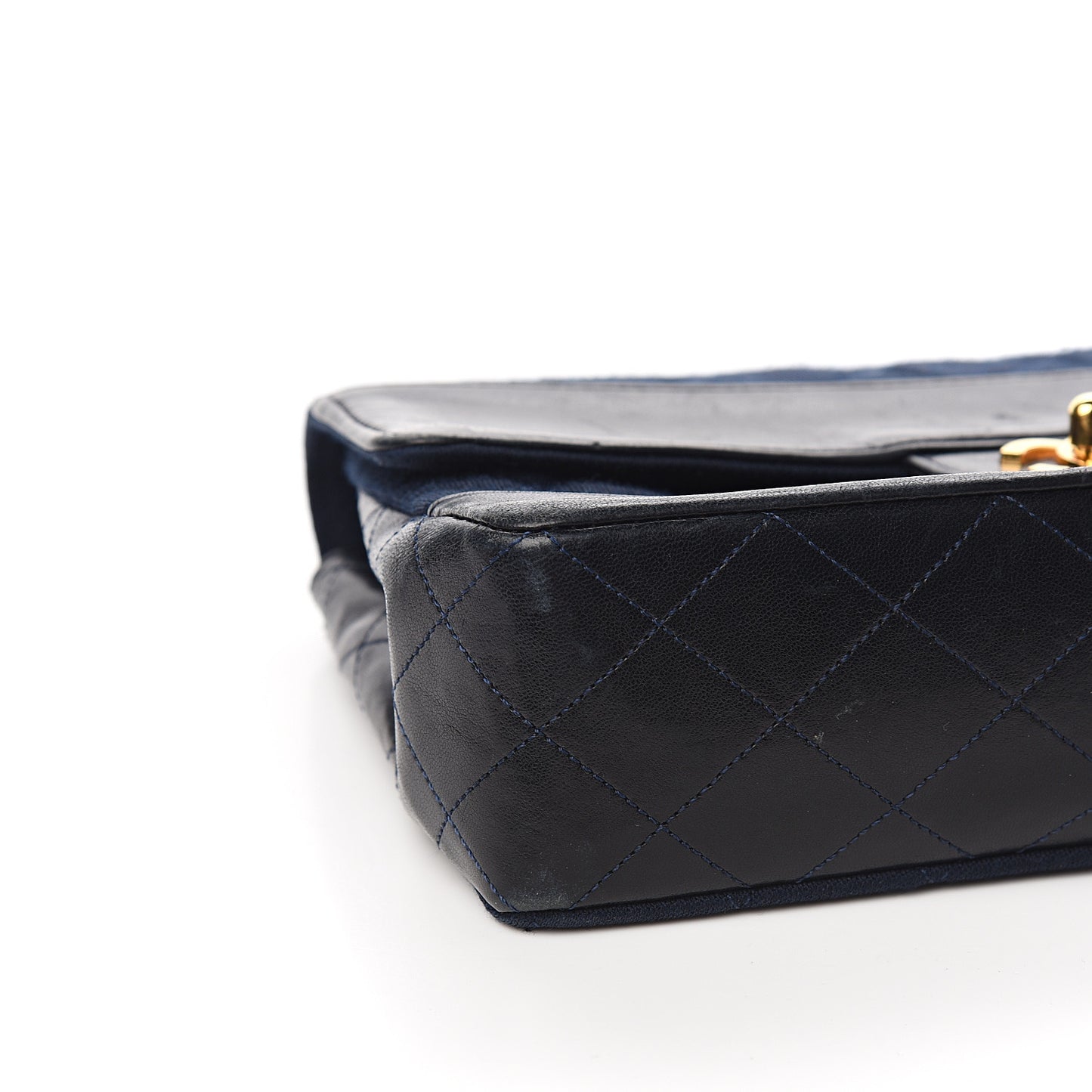 Lambskin Jersey Quilted Single Flap Dark Blue