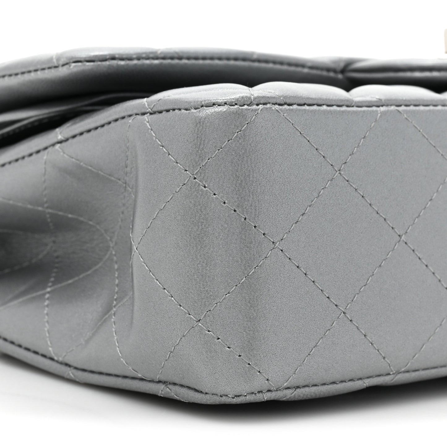 Metallic Lambskin Quilted Medium Double Flap Silver