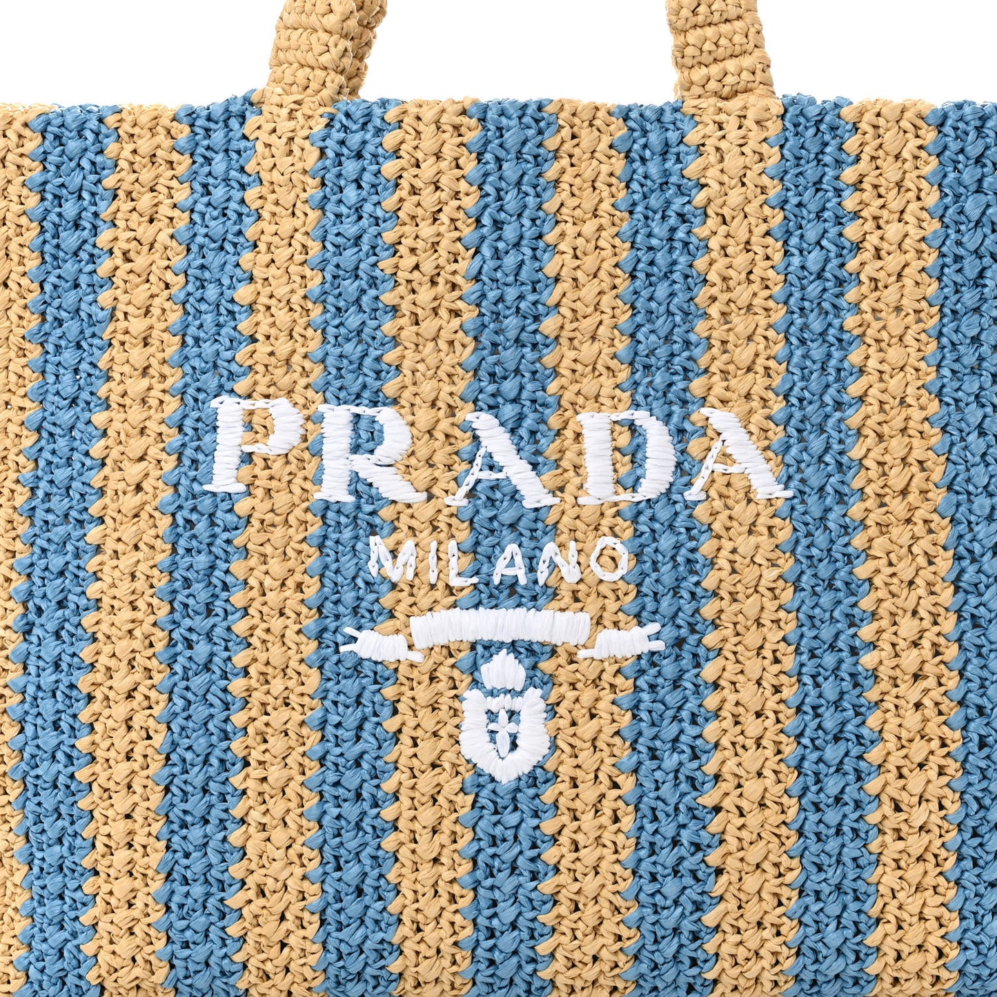Yarn Raffia Effect Crochet Striped Large Logo Tote Naturale Celeste