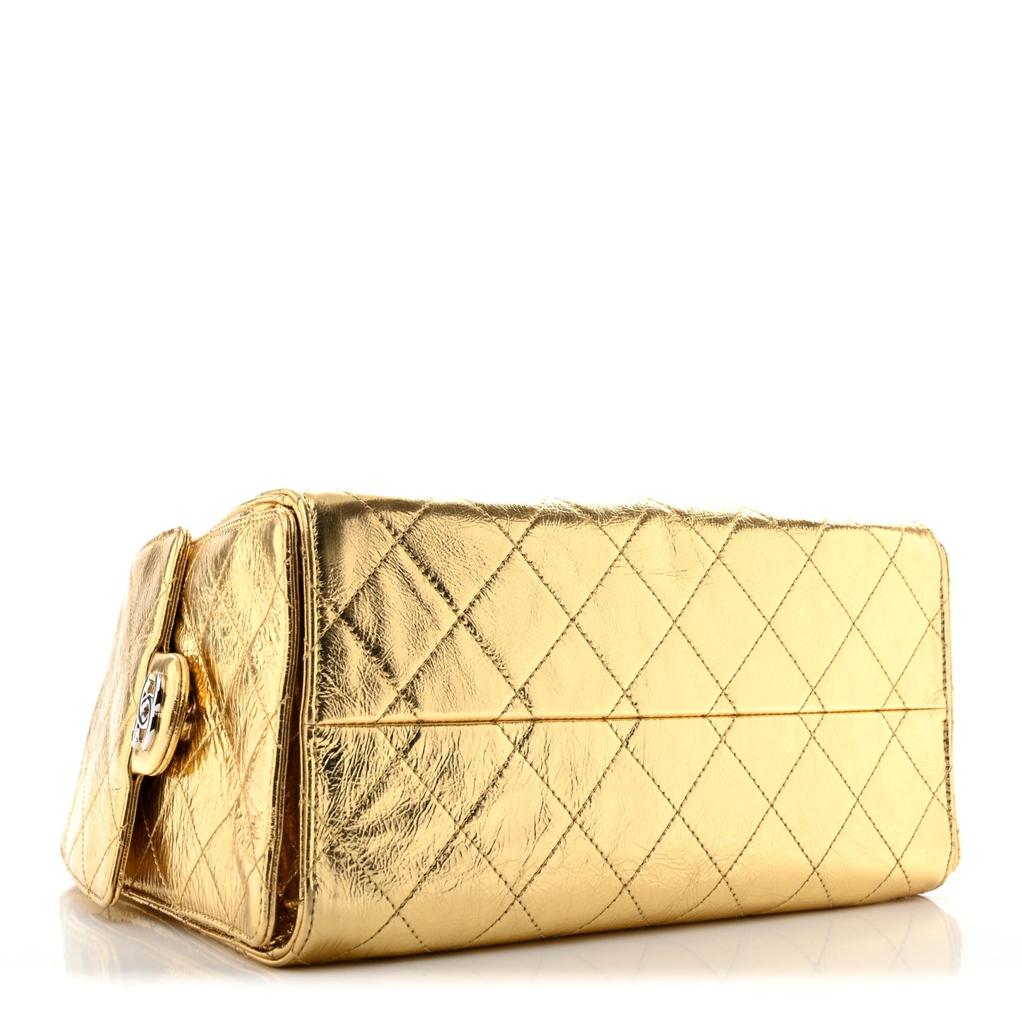Metallic Aged Calfskin Quilted Small Chanel 25 Handbag Gold
