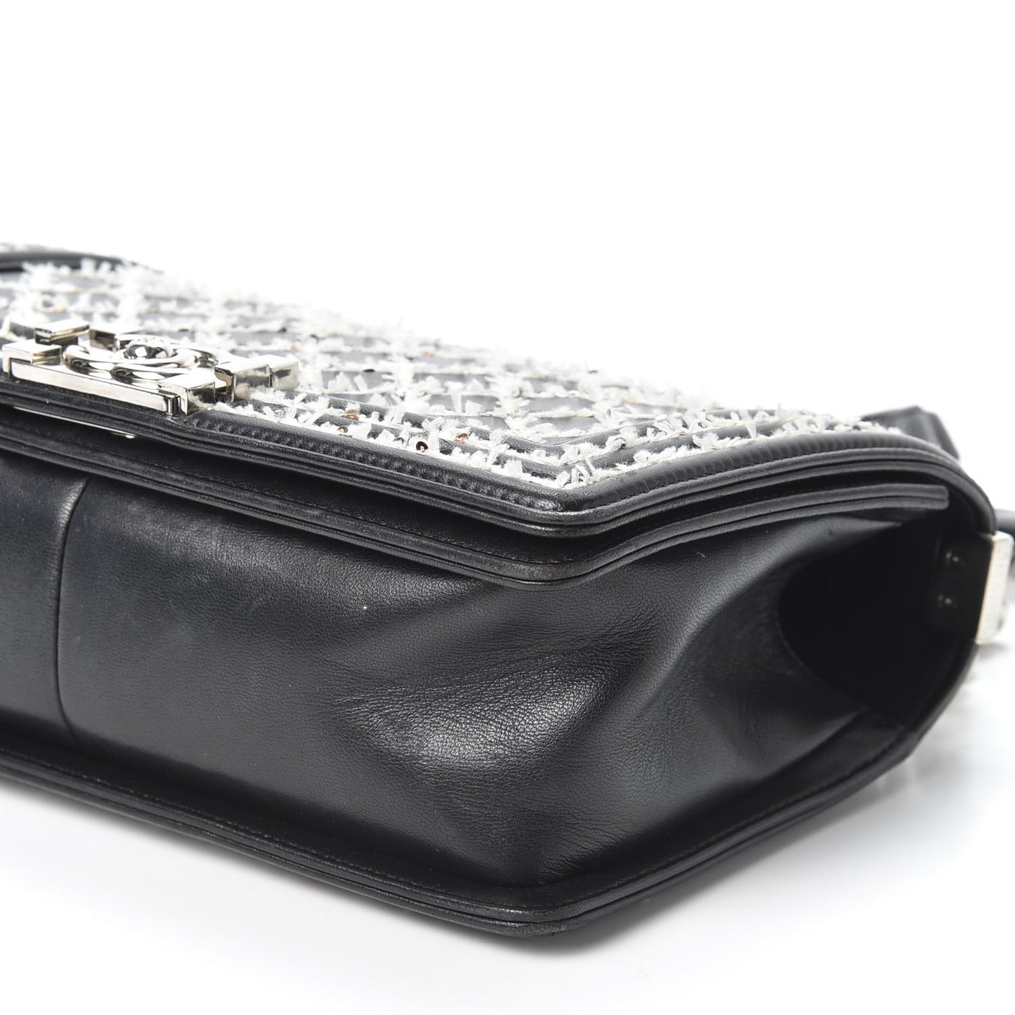 Calfskin Tweed Sequin Stitched Medium Boy Flap Black White