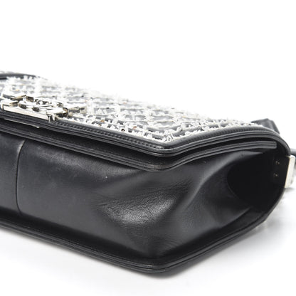 Chanel Calfskin Tweed Sequin Stitched Medium Boy Flap Black White 6 of 10