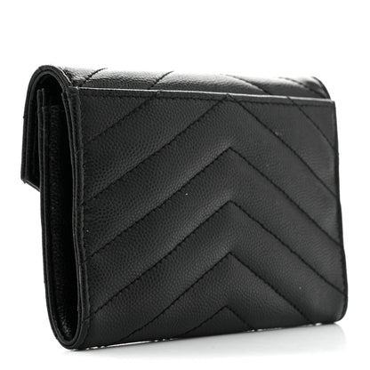 Saint Laurent Grain De Poudre Matelasse Chevron Small Monogram Envelope Wallet Black 3 of 8