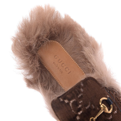 Gucci Velvet GG Monogram Fur Womens Princetown Slippers 38.5 Brown Black Natural 8 of 9