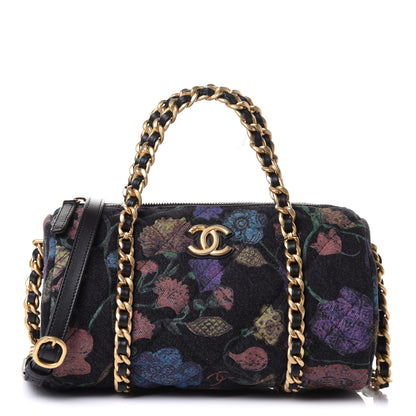 Chanel Denim Printed Destination Chenonceau Bowling Bag Charcoal Multicolor 1 of 11