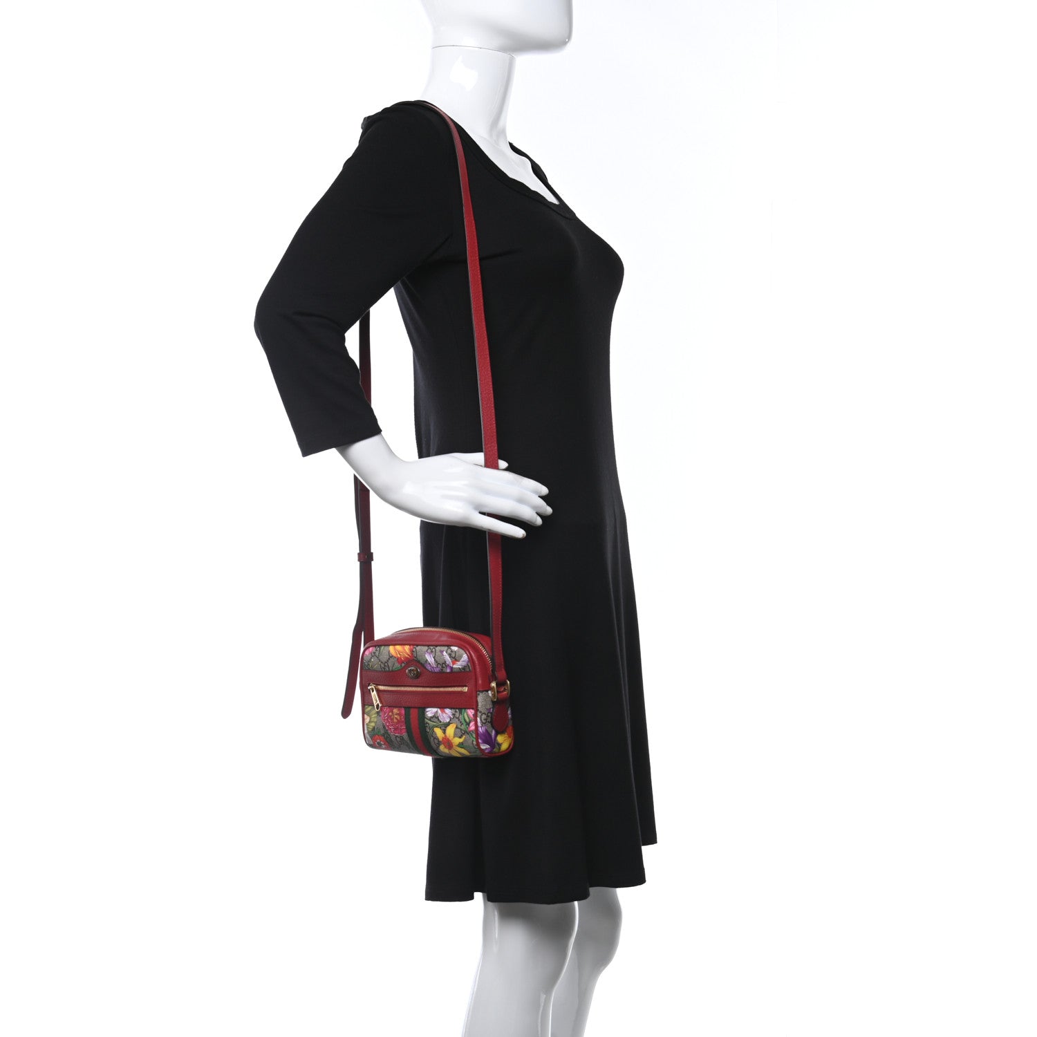 Gucci GG Supreme Monogram Flora Web Mini Ophidia Shoulder Bag Red 3 of 17