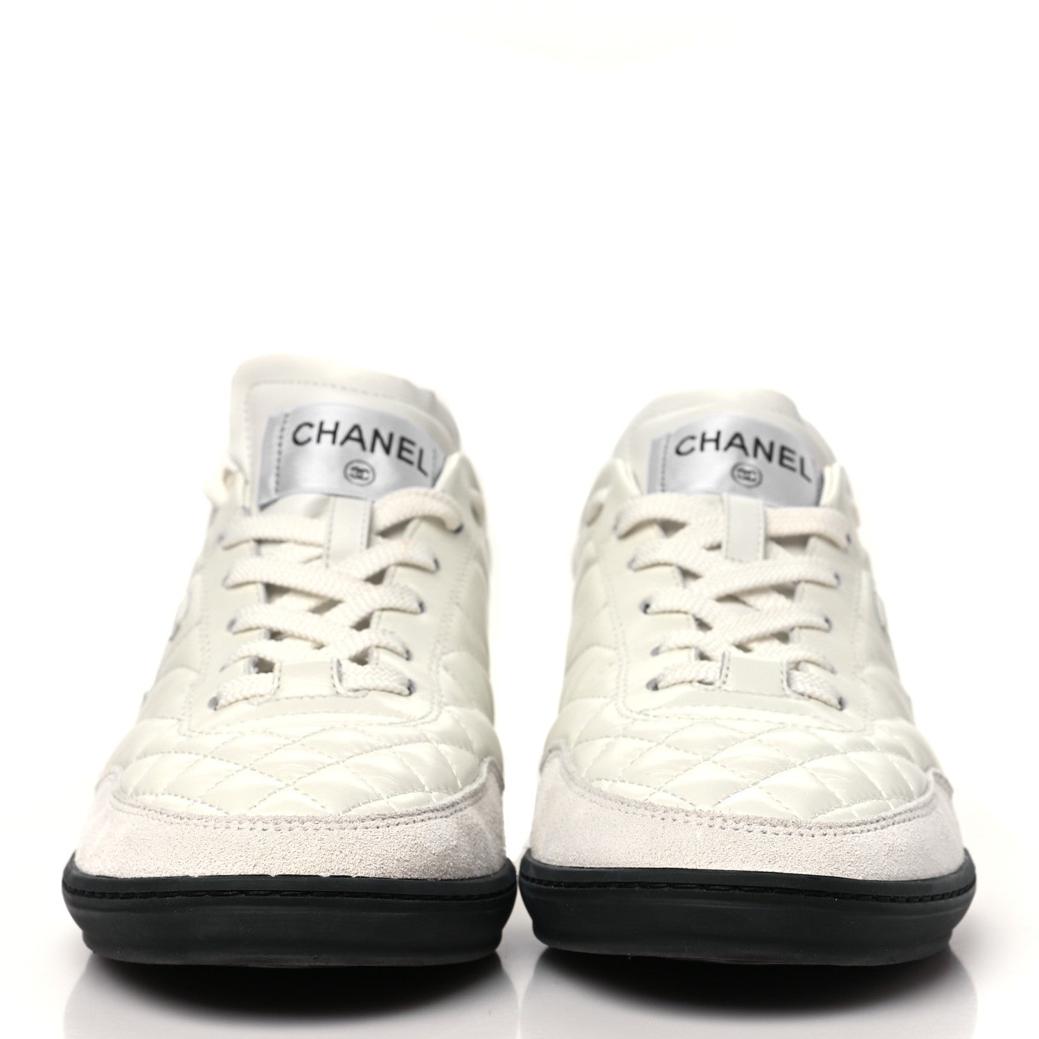 Chanel Shiny Calfskin Suede Quilted CC Logo Sneakers 40 White 3 of 10