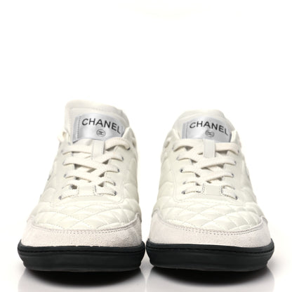 Chanel Shiny Calfskin Suede Quilted CC Logo Sneakers 40 White 3 of 10