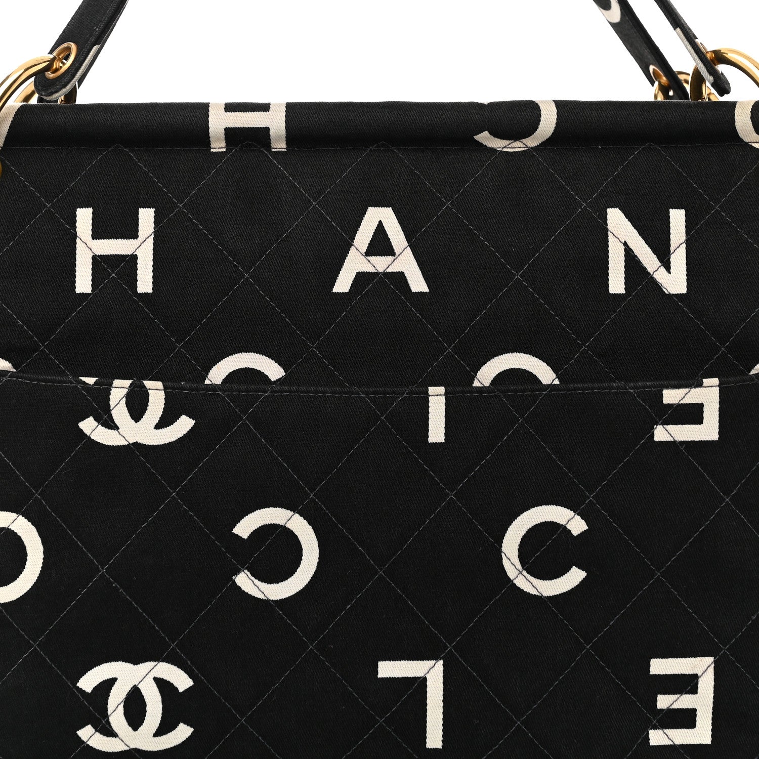Chanel Canvas Printed Quilted Logo Tote Black White 9 of 11