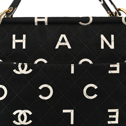 Chanel Canvas Printed Quilted Logo Tote Black White 9 of 11