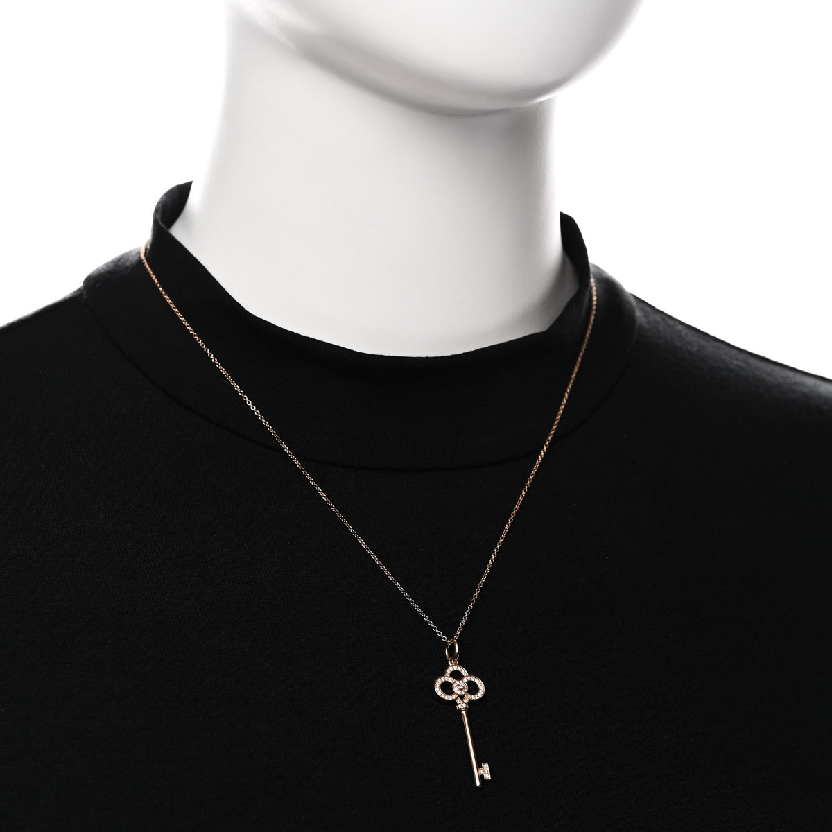 Tiffany 18K Rose Gold Diamond Crown Key Pendant Necklace 2 of 7