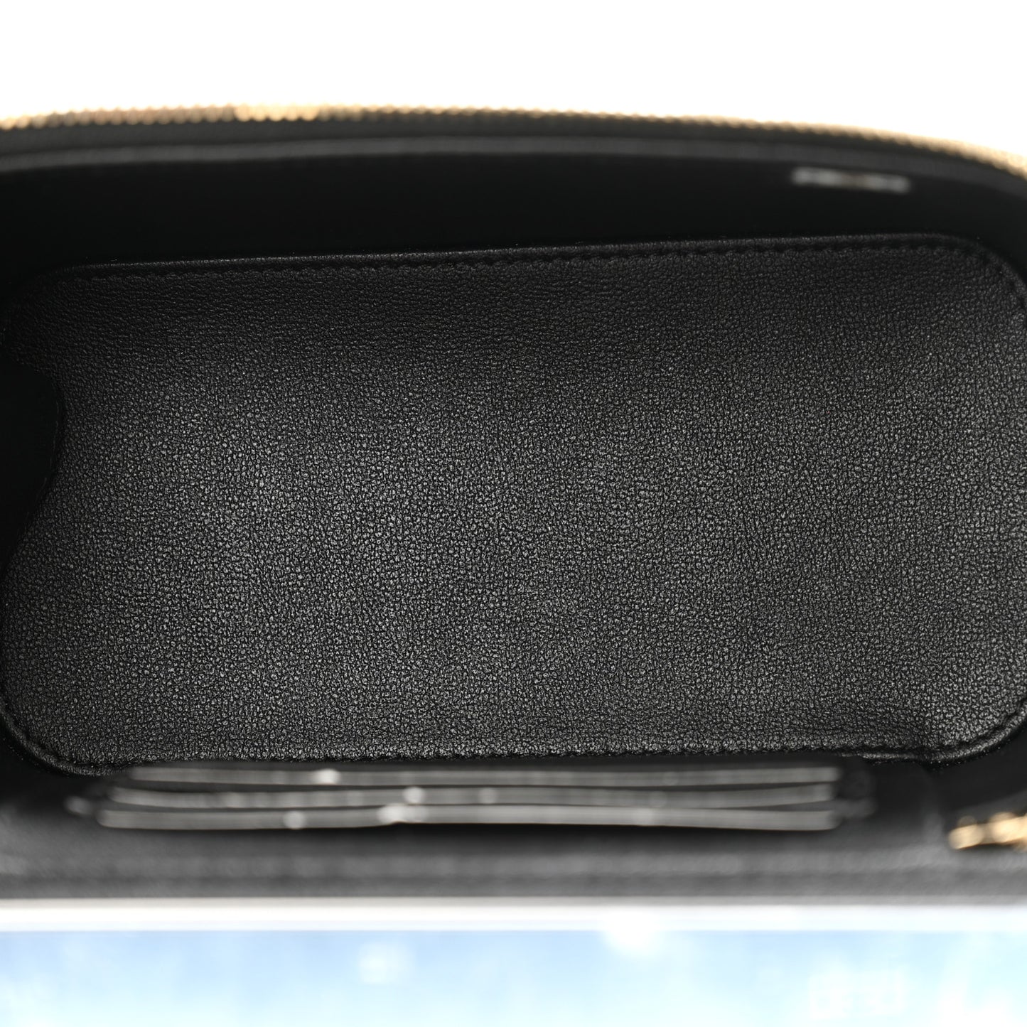 Lambskin Quilted Enamel Coco Casino Small Vanity Case With Chain Black
