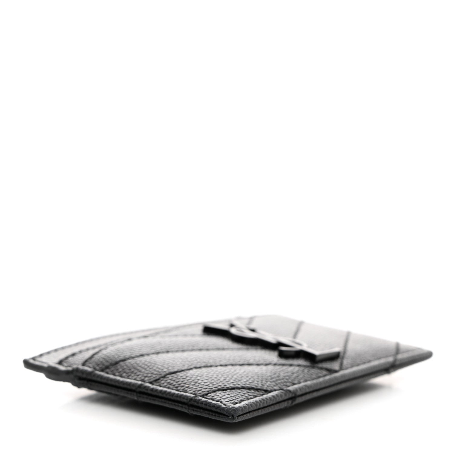 Saint Laurent Grain De Poudre Matelasse Chevron Monochrome Monogram Credit Card Case Black 4 of 8