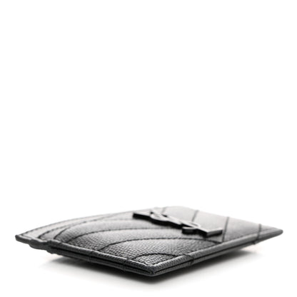 Saint Laurent Grain De Poudre Matelasse Chevron Monochrome Monogram Credit Card Case Black 4 of 8