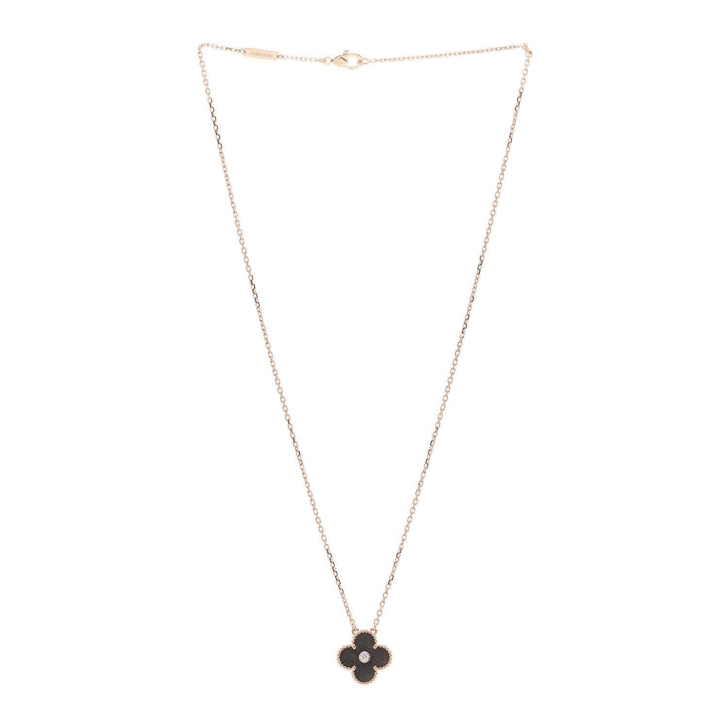 Van Cleef & Arpels 18K Rose Gold Diamond Silver Obsidian Vintage Alhambra Pendant Necklace 3 of 5