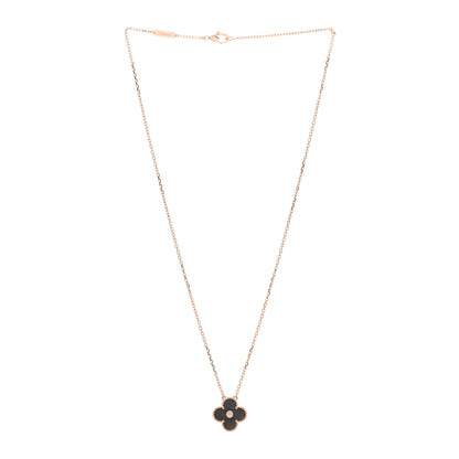 Van Cleef & Arpels 18K Rose Gold Diamond Silver Obsidian Vintage Alhambra Pendant Necklace 3 of 5