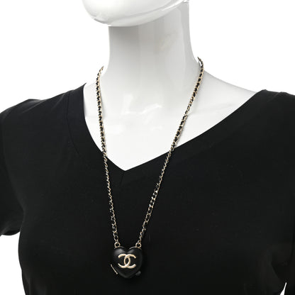 Chanel Lambskin CC Heart Mirror Locket Necklace Gold Black 2 of 8