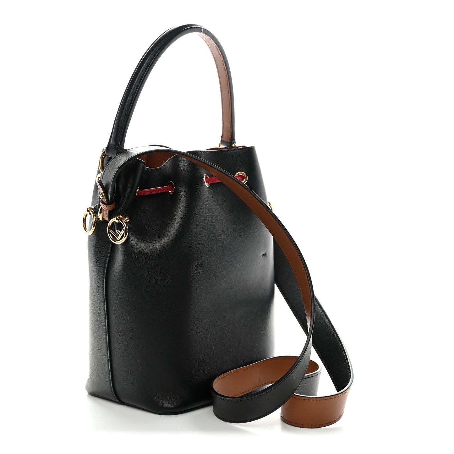 Vitello Grace F is Fendi Stamp Patch Perforated Small Mon Tresor Bucket Bag Black