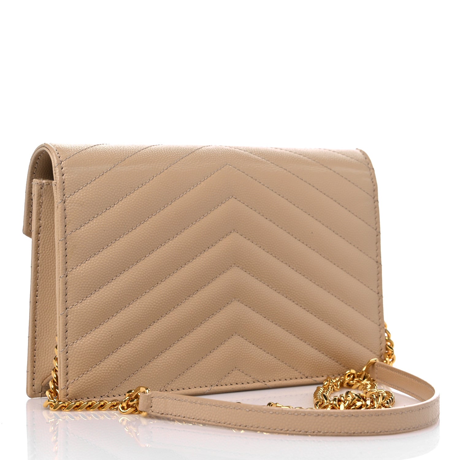 Saint Laurent Grain De Poudre Matelasse Chevron Monogram Envelope Chain Wallet Nude Powder 3 of 8
