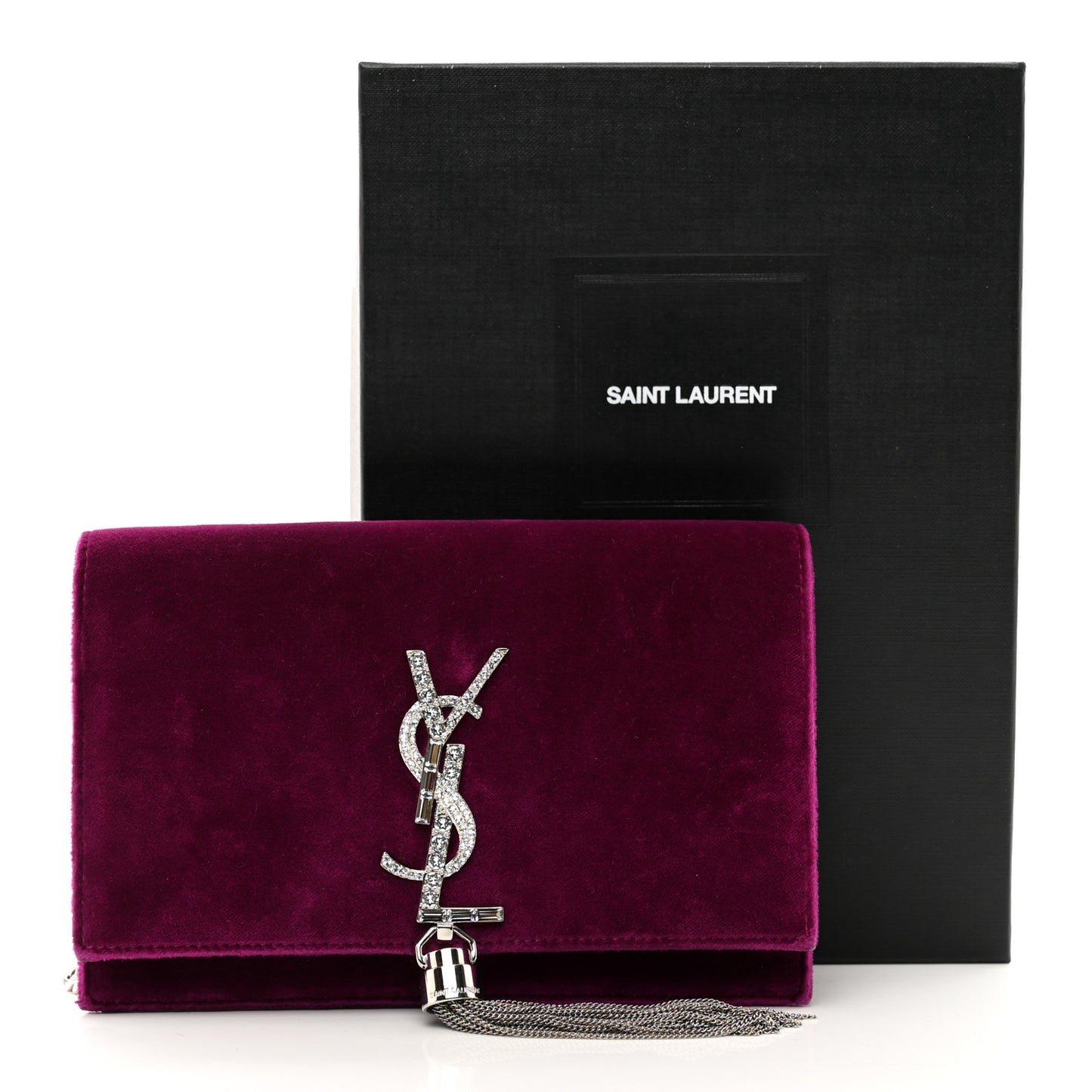 Velvet Crystal Monogram Kate Tassel Chain Wallet