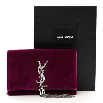 Saint Laurent Velvet Crystal Monogram Kate Tassel Chain Wallet 10 of 10
