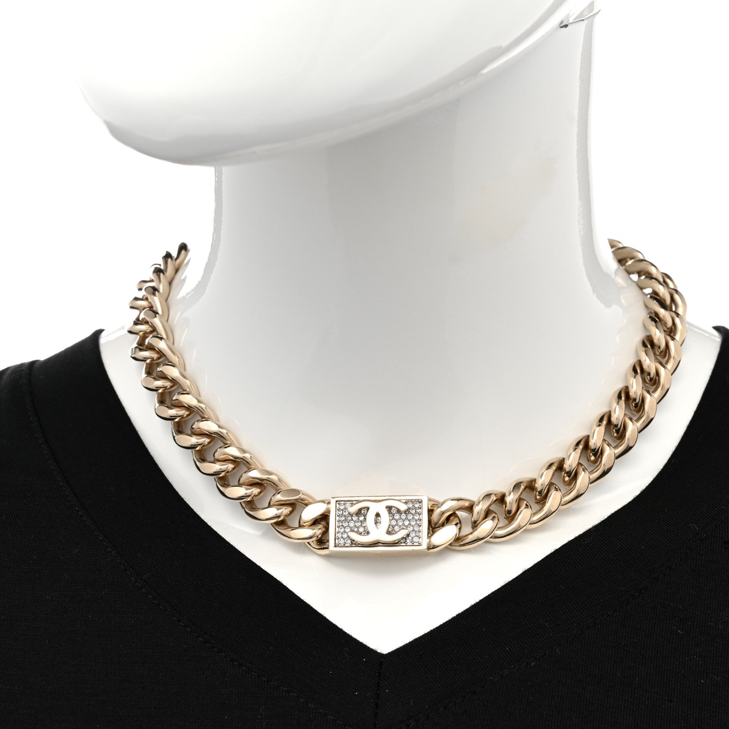 Chanel Crystal CC Chain Link Choker Necklace Gold 2 of 7