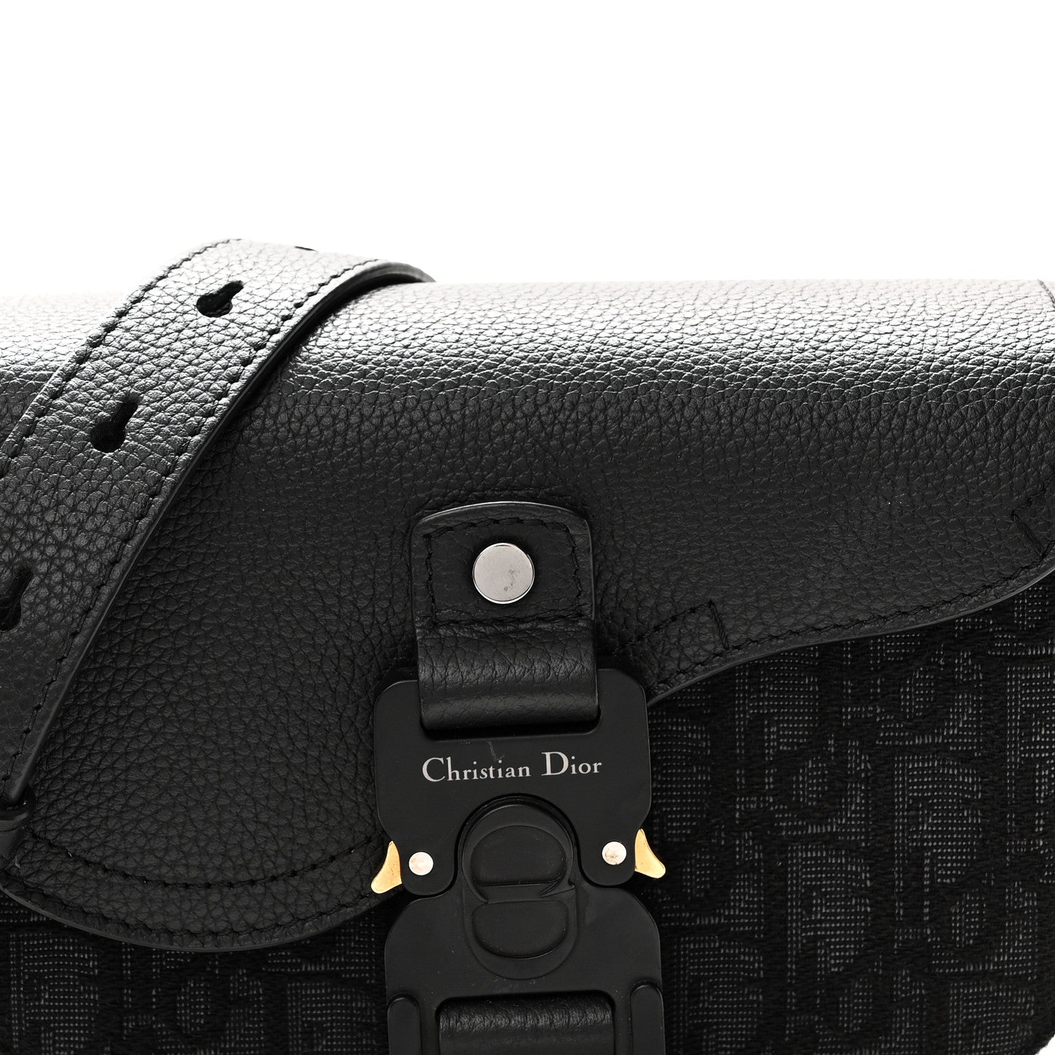 Christian Dior Oblique Jacquard Grained Calfskin Mini Saddle Messenger Bag With Flap Black 8 of 10