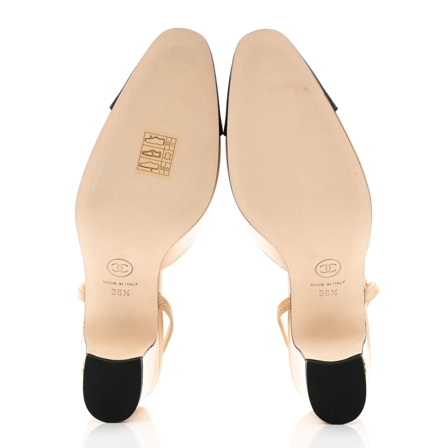 Goatskin Grosgrain Cap Toe CC Slingback Pumps 36.5 Beige Black