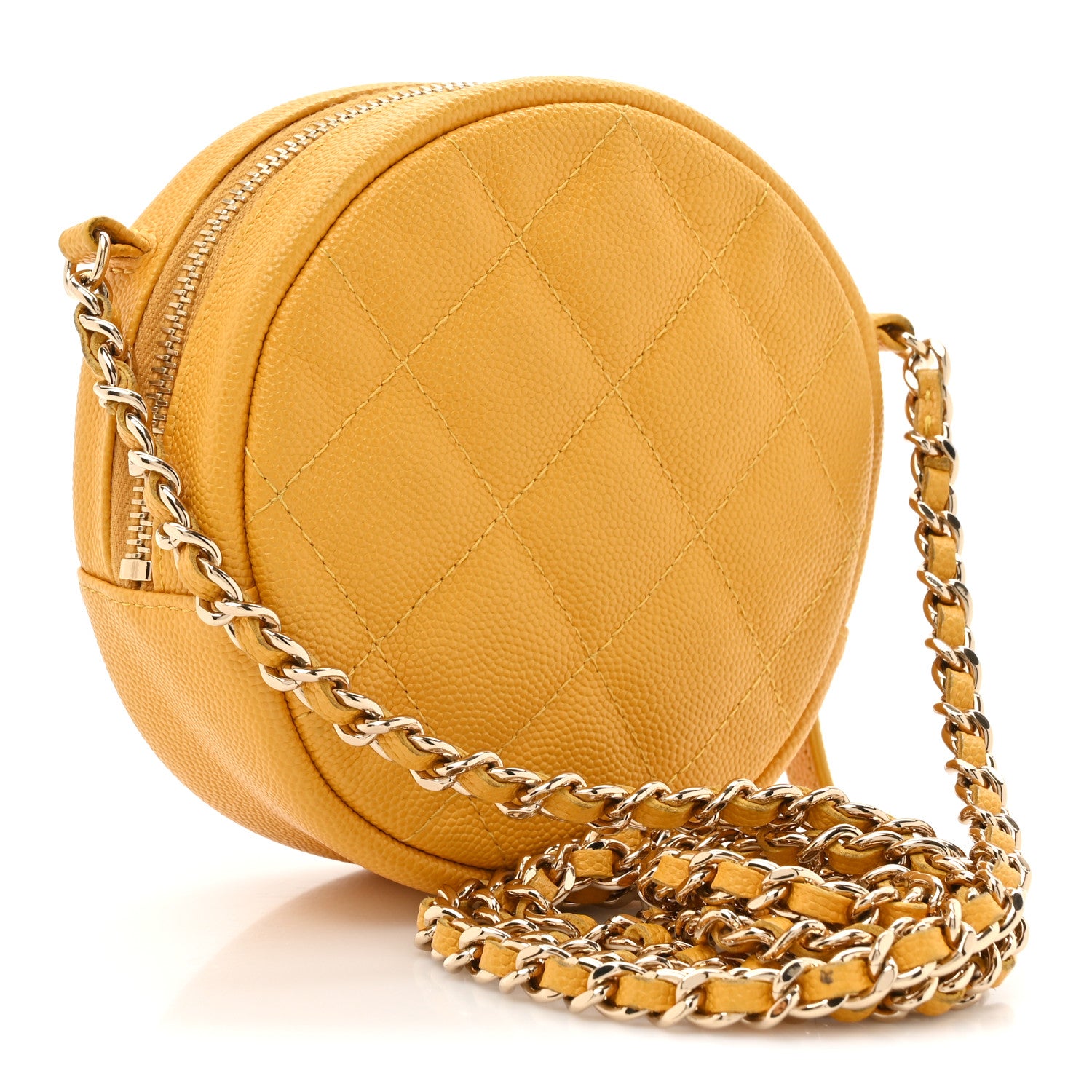 Chanel Caviar Quilted Round Clutch With Chain Yellow 3 of 11