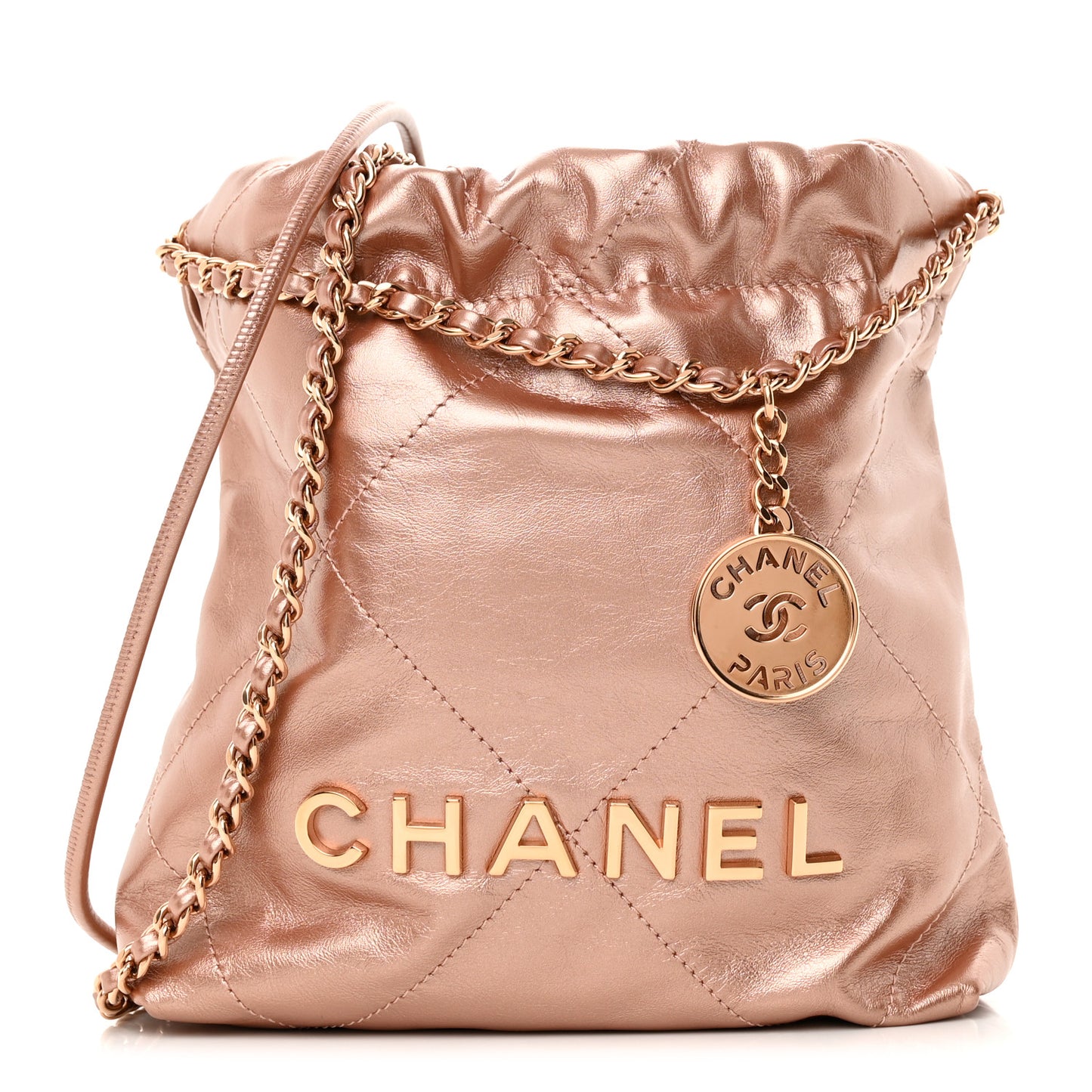 Metallic Calfskin Quilted Mini Chanel 22 Copper