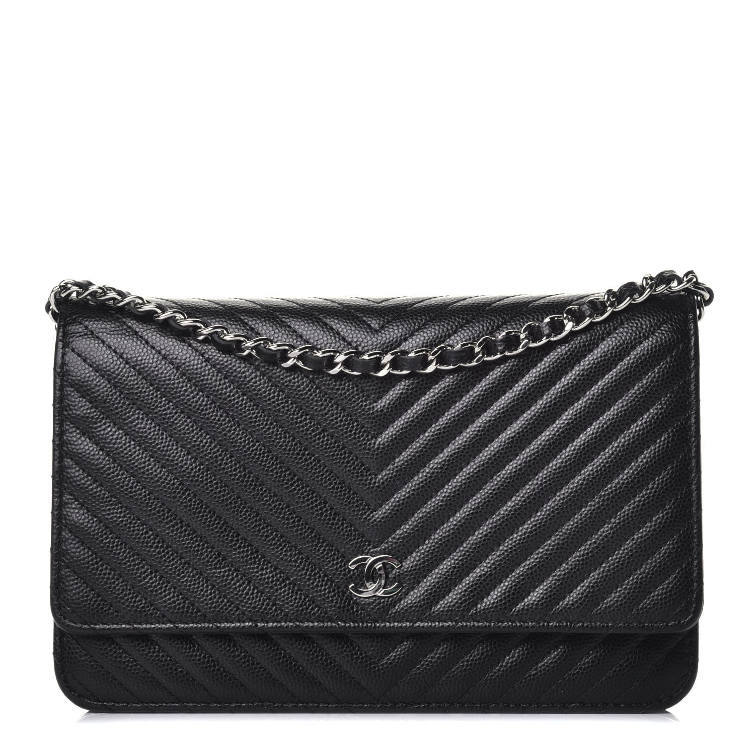 Chanel Caviar Chevron Quilted Wallet On Chain WOC Black 1 of 9