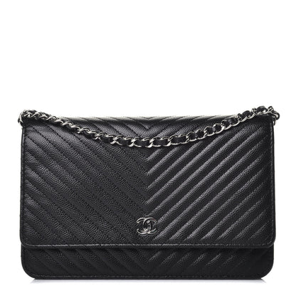 Chanel Caviar Chevron Quilted Wallet On Chain WOC Black 1 of 9