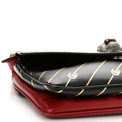 Gucci Calfskin Diagonal GG Medium Thiara Double Envelope Shoulder Bag Black Red 10 of 12