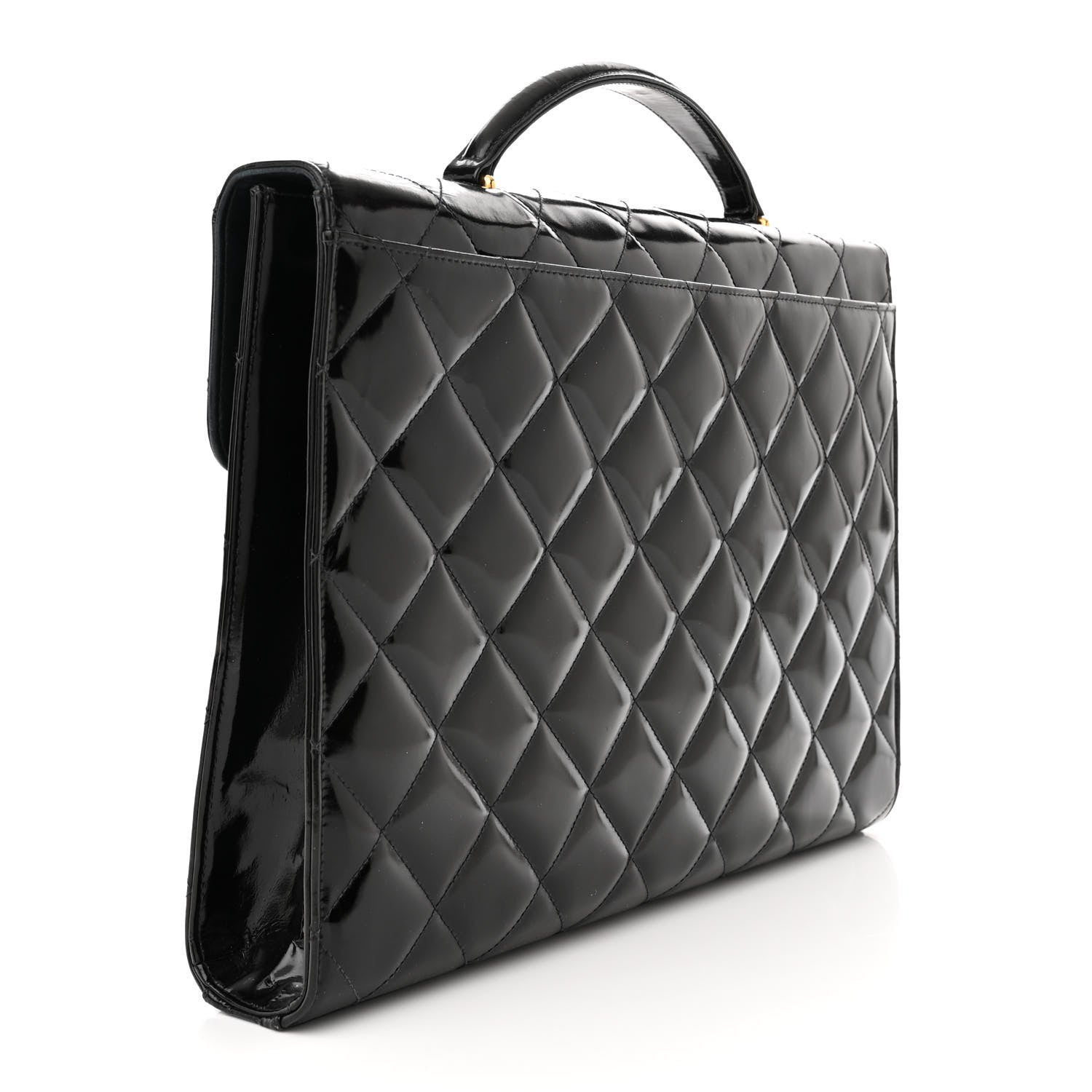 Chanel Patent Quilted Briefcase Laptop Bag Black 3 of 16