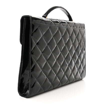Chanel Patent Quilted Briefcase Laptop Bag Black 3 of 16