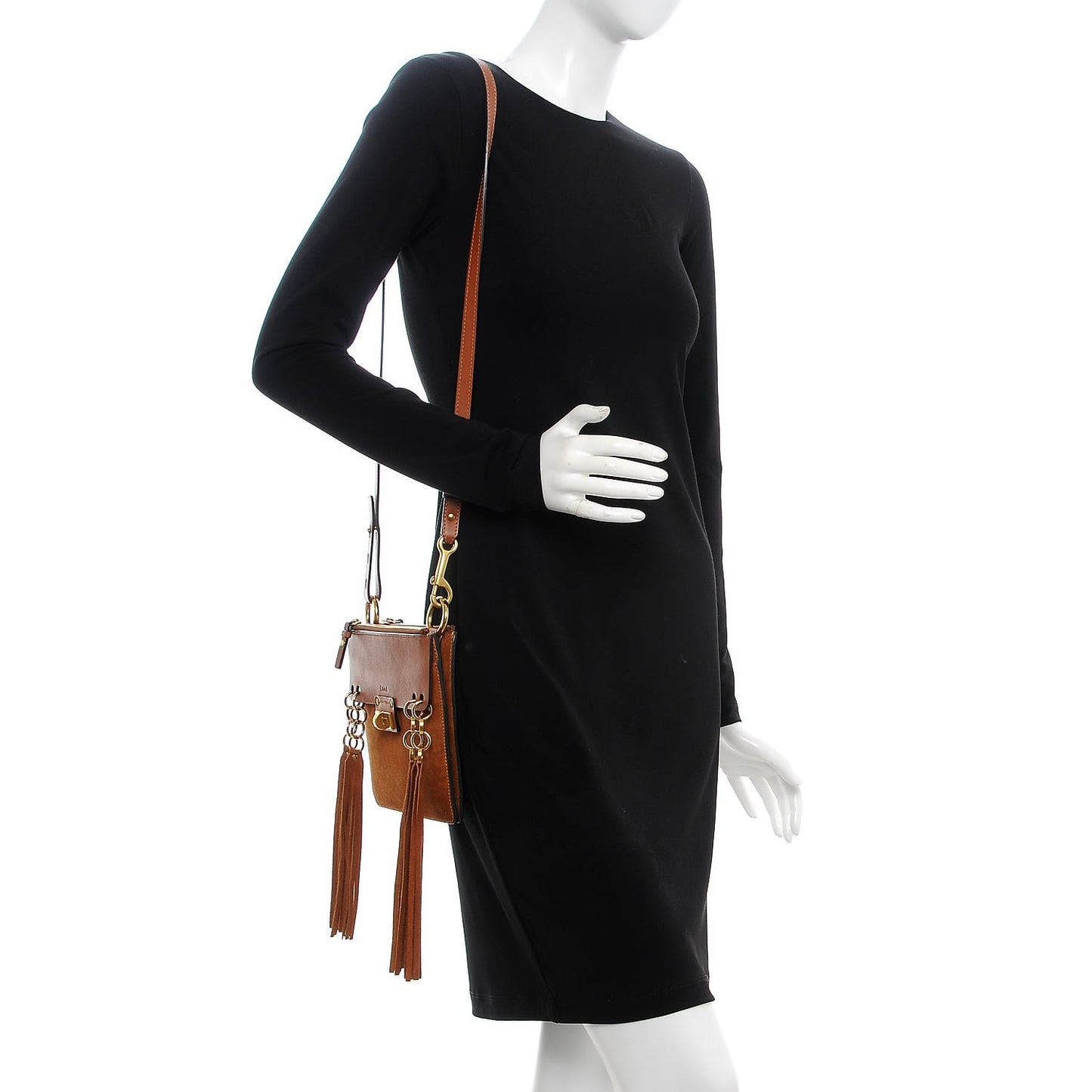 Calfskin Suede Small Jane Fringe Bag Caramel