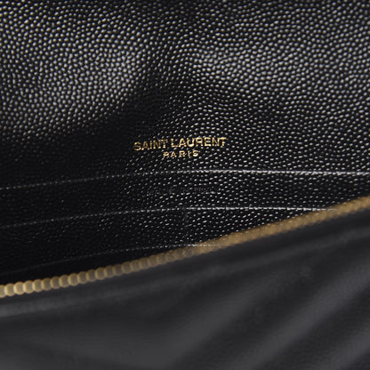 Saint Laurent Grain De Poudre Matelasse Chevron Monogram Envelope Chain Wallet Black 7 of 11