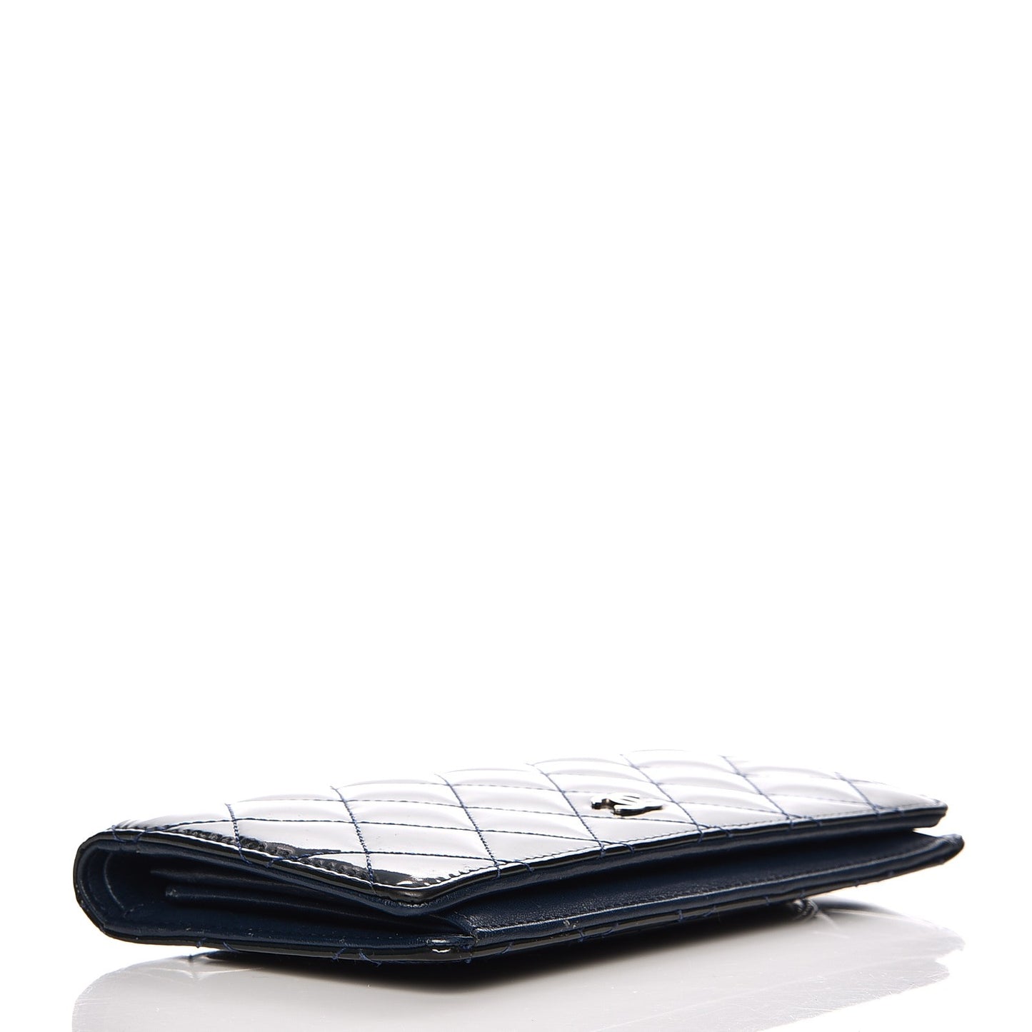 Patent Quilted Yen Wallet Dark Blue