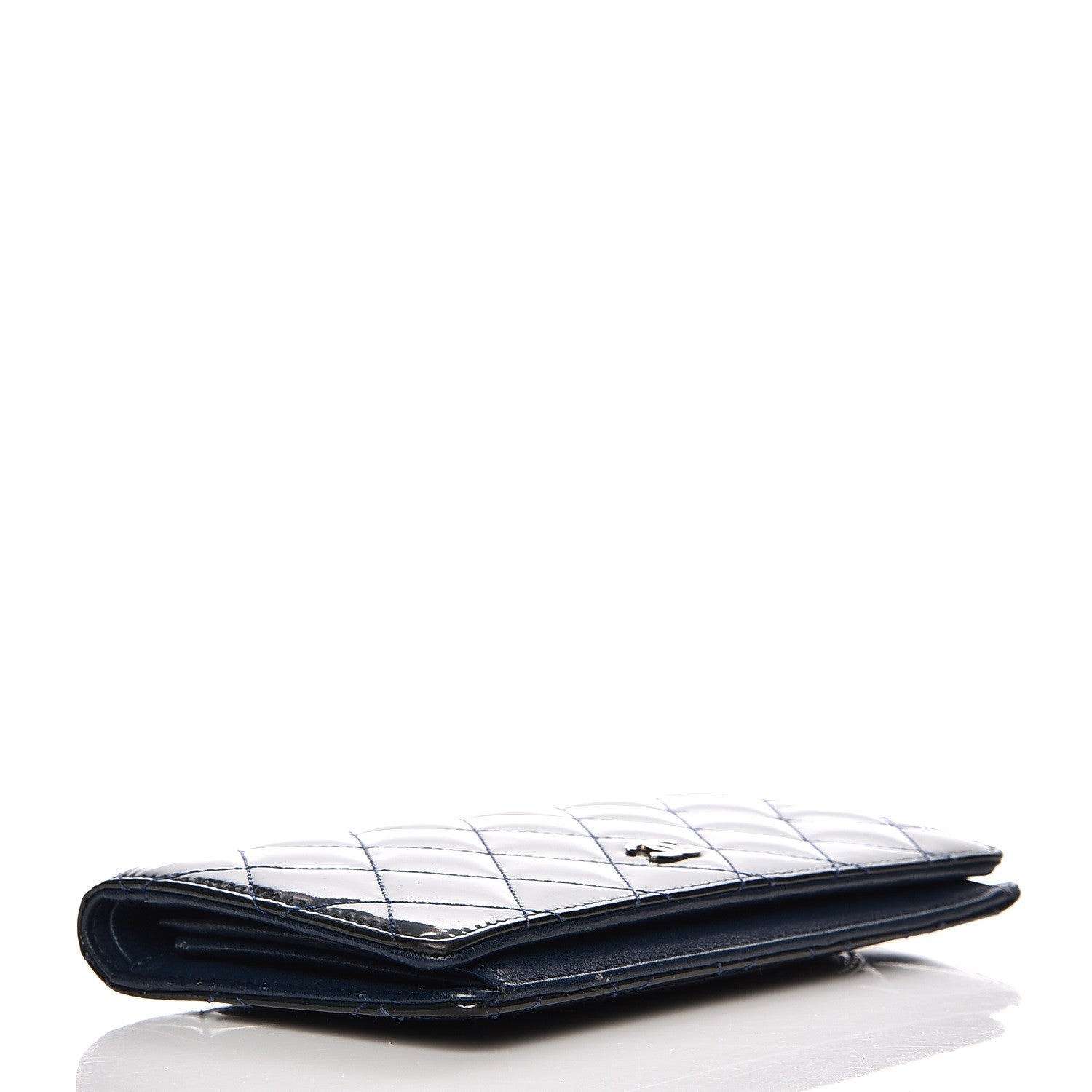 Chanel Patent Quilted Yen Wallet Dark Blue 4 of 14