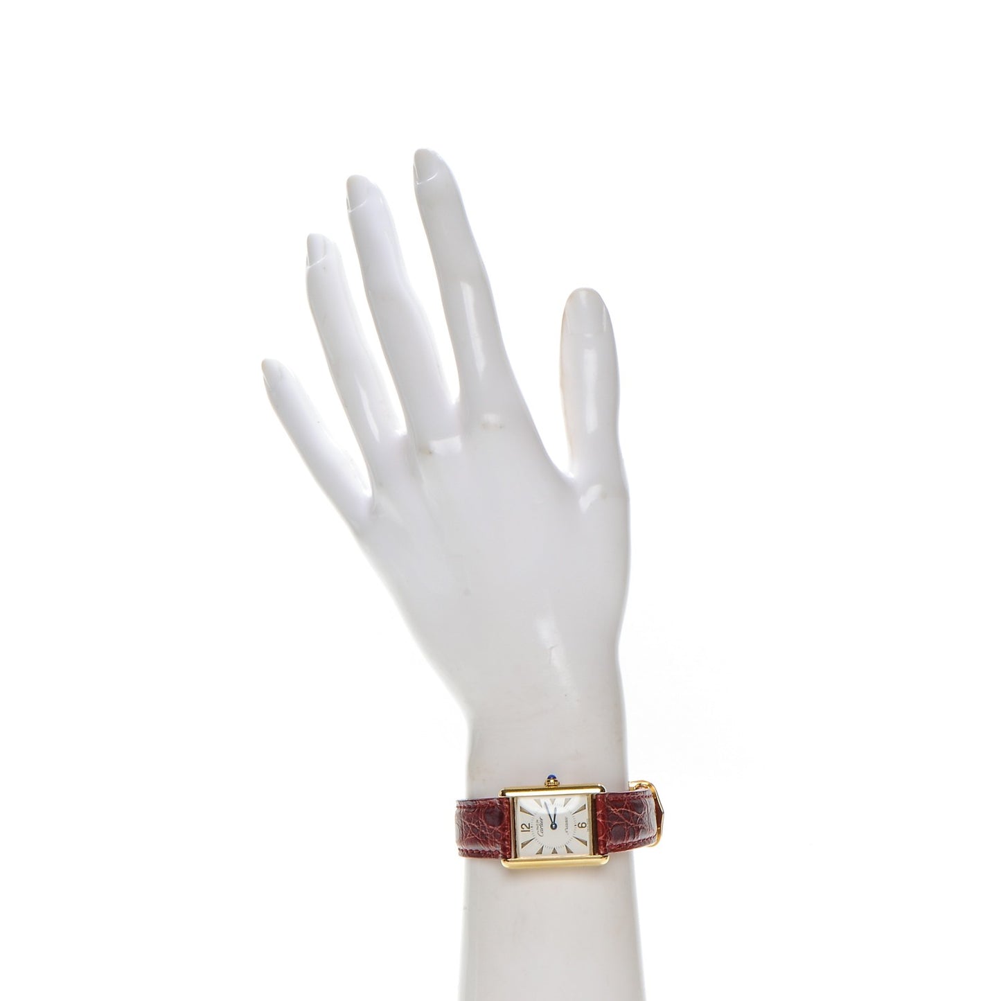 Sterling Silver Vermeil Alligator 20mm Must de Cartier Tank Quartz Watch Red