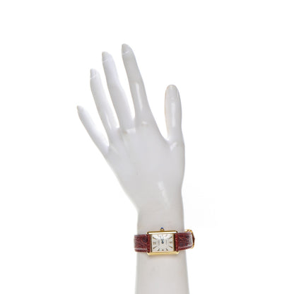 Cartier Sterling Silver Vermeil Alligator 20mm Must de Cartier Tank Quartz Watch Red 2 of 11
